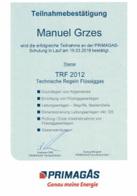 Mitarbeiterzertifikat<br>Grzes - TRF 2012 Primagas